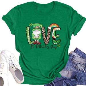 Women’s St. Patricks Day Green Cute Shamrock Gnomes Short Sleeve Shirt/T-Shirt☘️